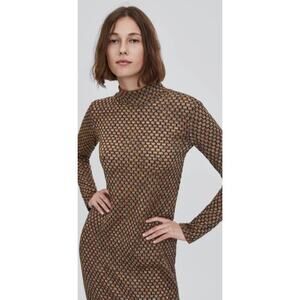 Zara Dress Womens Medium Mock Neck Midi Iridescent Punk Retro Rocker Boho Dress